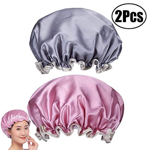 JZZJ 2 Piezas Gorros de Ducha Impermeables de Mujeres Gorro de Baño Elástico con Doble Capa