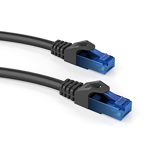 KabelDirekt - Cable de red, cable Ethernet y Lan (transmite hasta 1 Gigabit por segundo y es adecuado para switches, routers, módems con entrada RJ45, Negro/Azul, 30 m