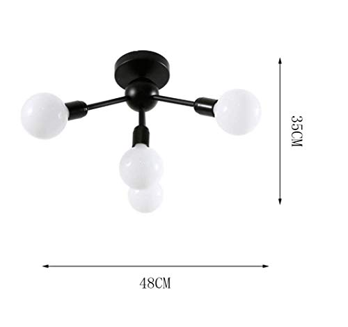 KAD Foco de techo: iluminación luminosa de techo de hierro de arte. Lámpara de techo con iluminación.4 Versión Flammig.4 X E27, luces de techo de oficina, lámpara de dormitorio, lámpara de sa