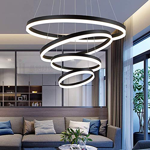 KAD Lámparas de araña Novely: lámpara colgante regulable redonda grande Luz colgante LED Iluminación de techo de aluminio negro Sala de estar Lámparas de techo Dormitorio Comedor Ar