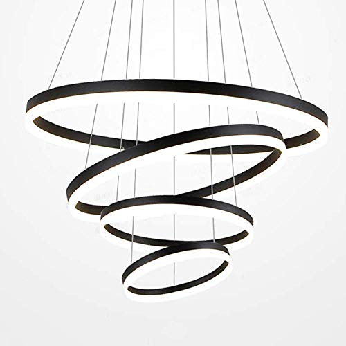 KAD Lámparas de araña Novely: lámpara colgante regulable redonda grande Luz colgante LED Iluminación de techo de aluminio negro Sala de estar Lámparas de techo Dormitorio Comedor Ar