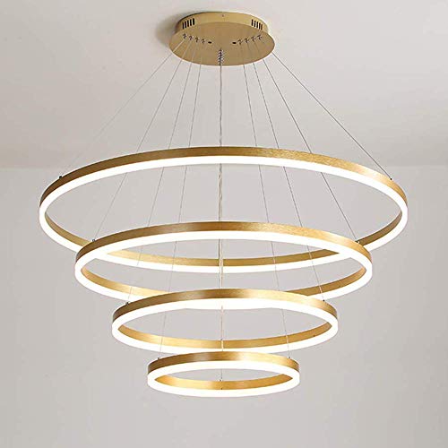 KAD Lámparas de araña Novely: lámpara colgante regulable redonda y grande Lámparas LED Iluminación de techo de metal dorado Luz colgante de acrílico blanco Sala de estar de la villa Come