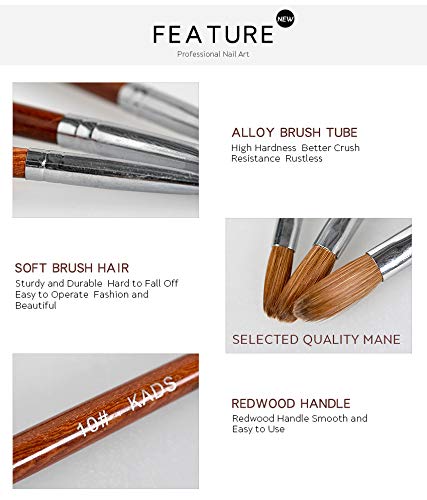 KADS Kolinsky Sable - Brocha de acrílico para manicura de uñas, color rojo