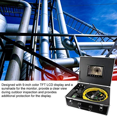 Kafuty Cámara de Tubo de Drenaje Impermeable 9in 30M 360 ° Rotate 38 IR LED Tubo de Drenaje Alcantarillado Inspección Boroscopio Monitor CCD 800TVL Cámara de Video HD(EU Plug)