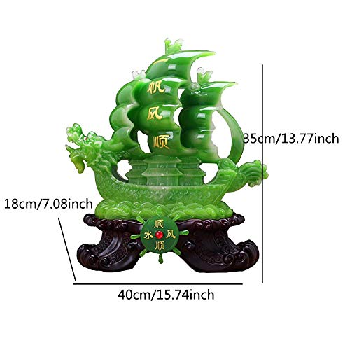 KAISIMYS Estatua de Feng Shui, Resina, Riqueza, Prosperidad, Adorno, dragón, velero, Barco, Escultura, decoración del hogar, atraer Riqueza y Buena Suerte, Verde