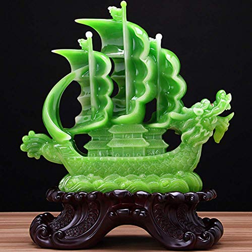 KAISIMYS Estatua de Feng Shui, Resina, Riqueza, Prosperidad, Adorno, dragón, velero, Barco, Escultura, decoración del hogar, atraer Riqueza y Buena Suerte, Verde