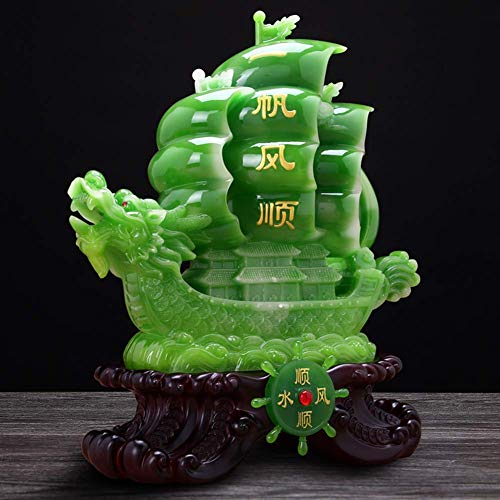 KAISIMYS Estatua de Feng Shui, Resina, Riqueza, Prosperidad, Adorno, dragón, velero, Barco, Escultura, decoración del hogar, atraer Riqueza y Buena Suerte, Verde