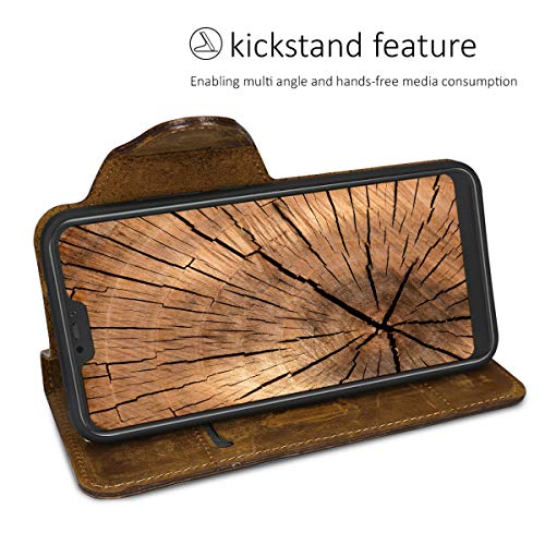 kalibri Funda Compatible con Xiaomi Redmi 6 Pro/Mi A2 Lite - Case con Tapa magnética de Cuero de Piel Real en marrón