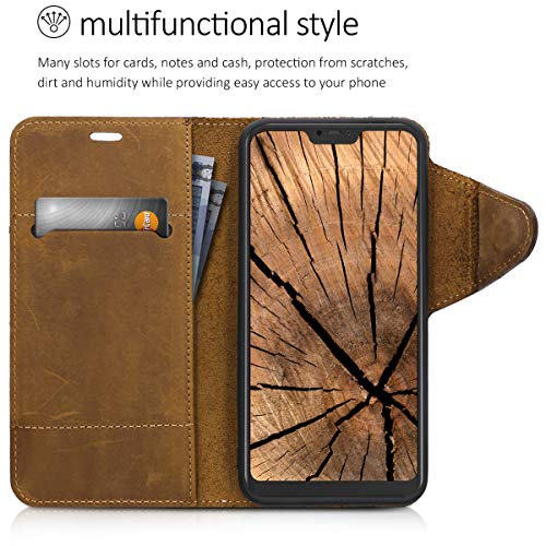 kalibri Funda Compatible con Xiaomi Redmi 6 Pro/Mi A2 Lite - Case con Tapa magnética de Cuero de Piel Real en marrón
