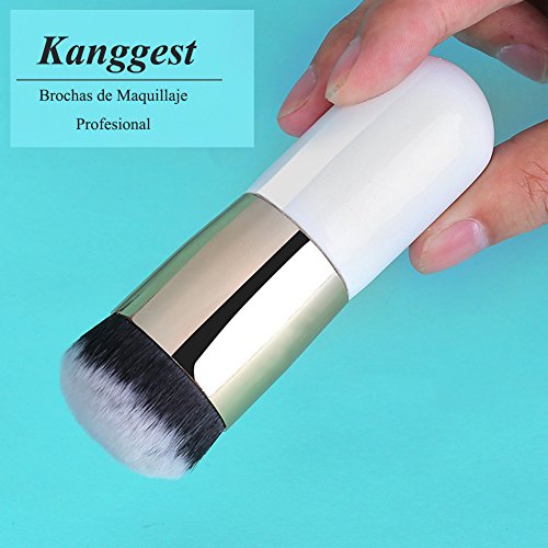 Kanggest Brochas De Maquillaje Profesional Portátil Cepillo Facial de Cabeza Redonda para Liquido Tradicionales y Fluidas Maquillaje Bases/Aplicación y Fundición de Bases de Maquillaje (Plata Rosa)