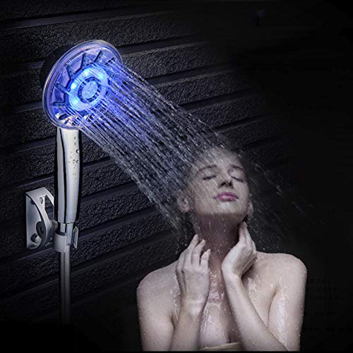 KangYD Alcachofa, Cabezal de ducha LED 3 colores galvanoplastia plateada de mano, 3 cabezales de ducha con modo de rociado, accesorios de baño, kit de ducha