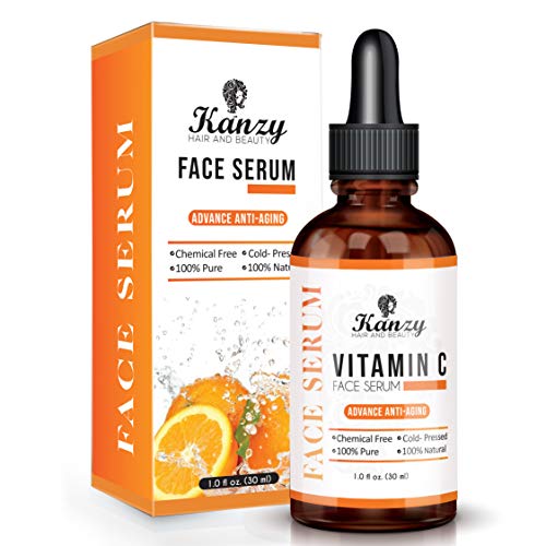 Kanzy facial Sérum con Vitamina C y ácido hialurónico puro, Mejor Bio Sérum antienvejecimiento y antiarrugas vegano natural y orgánico, crema hidratante para la piel y ojos 30ml
