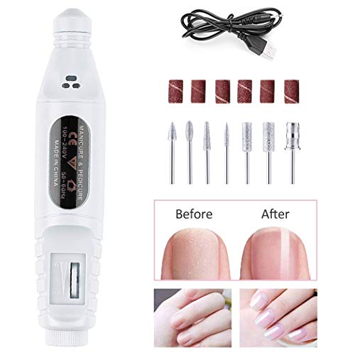 Kapmore Electric Manicure Kit Juego de limas de uñas eléctricas profesionales con 6 brocas para uñas pedicura y Nail Art Limas de uñas para mujeres Uñas de gel acrílico blanco