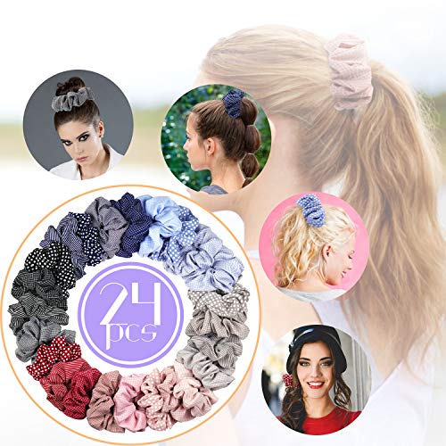 KATELUO 24Pcs Scrunchies Rayas Gasa Elástico Pelo Bandas Lazos Para el Cabello Gasa Elásticos Para el Cabello Scrunchies Scrunchie Para Niña o Para mujer Accesorios Para el Cabello