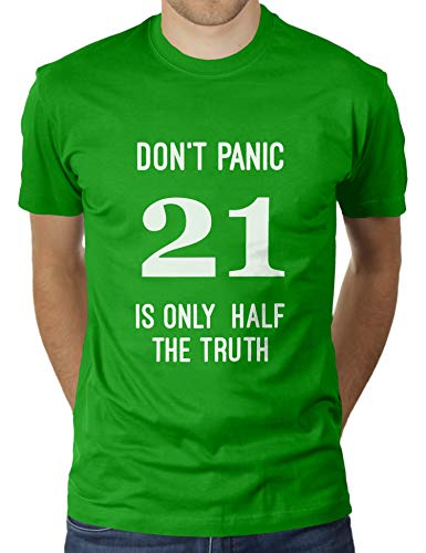 KaterLikoli Don't Panic 21 is Only Half The Truth 42 Douglas Adams - Camiseta para hombre Apple Green XXXL