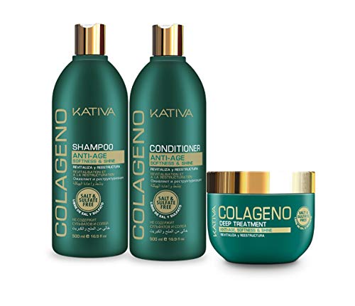 Kativa Colageno Anti-Edad Champú 500ml + Acondicionador 500ml + Mascarilla 250ml
