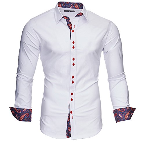 Kayhan Hombre Camisa Royal Paisley White/Bordeaux (L)