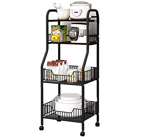 KDBEB 4 Nivel Estanterias de Baño con Ruedas,Negro Acero Estantería Ducha para Cocinas, Hoteles, Restaurantes Y Residencias