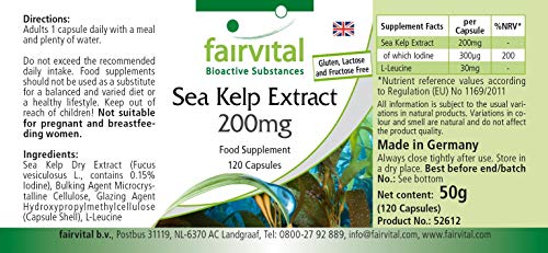 Kelp 200mg - Extracto VEGANO de Alga Kelp - 300µg de yodo natural - Fucus vesiculosus - 120 Cápsulas - Calidad Alemana
