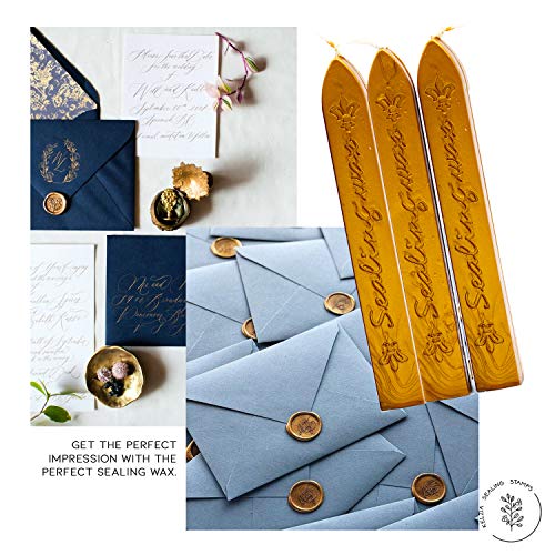 Kelzia Pack 5 Sticks de Cera Veganos para Sellos-Cera de Sellado Vintage para Lacrar con Mecha-Para Invitaciones de Boda Cumpleaños Tarjetas Regalo Cartas.(Pack Oro)