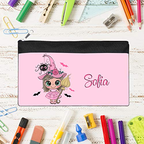 Kembilove - Estuche Halloween de Bruja Personalizado – Estuches Personalizados con el Nombre del Niño o Niña – Estuche Halloween Infantil– Estuche Personalizado Drácula, Bruja Modelo 3