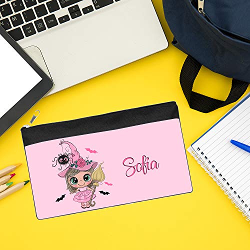 Kembilove - Estuche Halloween de Bruja Personalizado – Estuches Personalizados con el Nombre del Niño o Niña – Estuche Halloween Infantil– Estuche Personalizado Drácula, Bruja Modelo 3