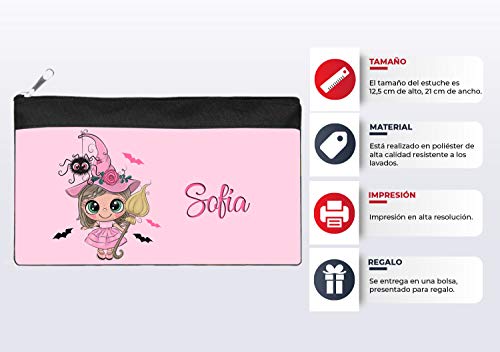 Kembilove - Estuche Halloween de Bruja Personalizado – Estuches Personalizados con el Nombre del Niño o Niña – Estuche Halloween Infantil– Estuche Personalizado Drácula, Bruja Modelo 3