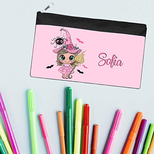 Kembilove - Estuche Halloween de Bruja Personalizado – Estuches Personalizados con el Nombre del Niño o Niña – Estuche Halloween Infantil– Estuche Personalizado Drácula, Bruja Modelo 3