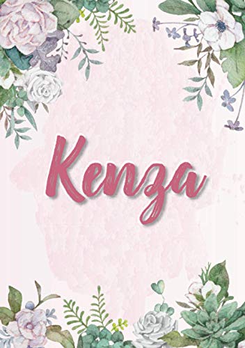 Kenza: Carnet de notes A5 | Prénom personnalisé Kenza | Cadeau d'anniversaire pour femme, maman, sœur, copine, fille ... | Design : floral | 120 pages lignée, Petit Format A5 (14.8 x 21 cm)