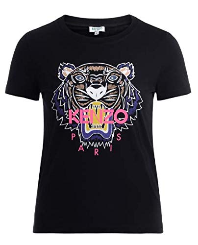 Kenzo Tiger - Camiseta para mujer, color negro con logotipo de rosa Negro
 XL