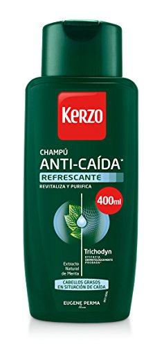 Kerzo Champú Anticaída Refrescante para Cabellos Grasos - 3 Recipientes de 400 ml - Total: 1200 ml