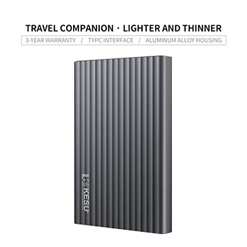 KESU 250GB Disco Duro Externo portátil Aleación de Aluminio Tipo C USB3.1 HDD Almacenamiento Compatible para PC, Mac, computadora de Escritorio, computadora portátil, MacBook, Chromebook
