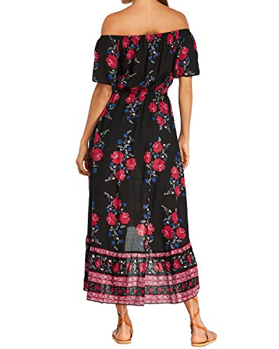 Kidsform Vestido Largo Mujer Vestido Mujer Sin Tirantes Manga Corta Cuello Redondo con Bolsillo Sexy y Elegante H-Ngero S