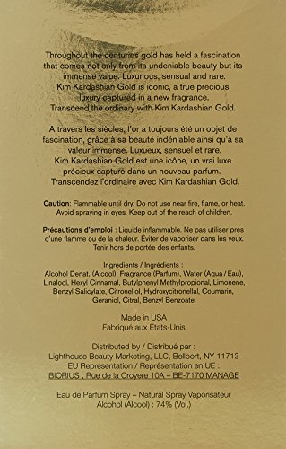 Kim Kardashian oro Eau de Parfum Spray para ella, 100 ml