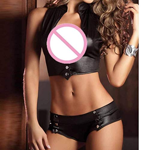 KIMODO Conjunto de 2 Piezas de Mujer Sexy Vendaje Clubwear Stripper Ropa Interior de Charol Mujeres Atractivas Tanga Sujetador