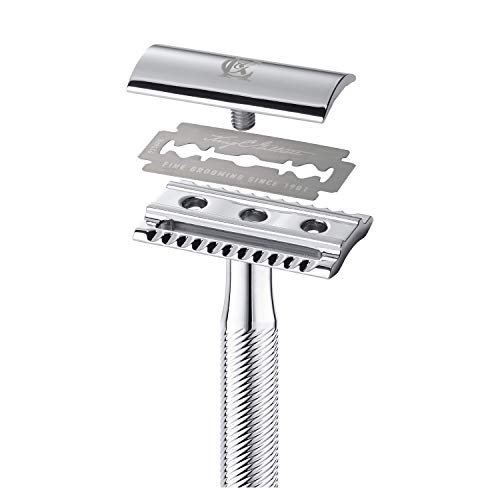 King C Gillette - Máquina De Afeitar De Doble Filo Para Hombre + 6 Recambios Con Las Mejores Hojas De Doble Filo De Gillette Con Revestimiento De Platino