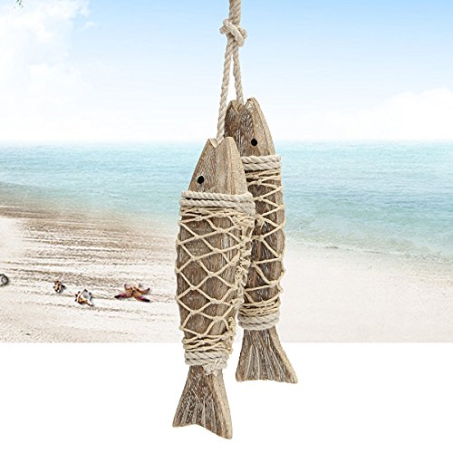 KING DO WAY 2 piezas de pescado de madera, estilo de la vendimia y el Mediterráneo 20cm X 5cm X 2.7cm Decoración Decoraciones de la familia Tallado de peces de madera