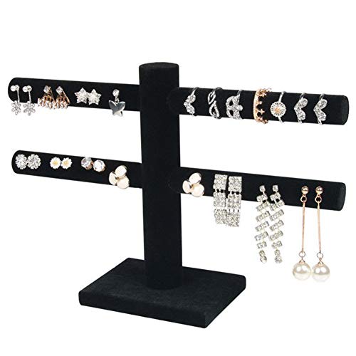 KingbeefLIU Terciopelo Oreja Stud Pendientes Collar Soporte De Exhibición De La Joyería Almacenamiento Rack Organizador Ahorro De Espacio Limpieza Y Cosméticos Caja De Almacenamiento De Luz Negro
