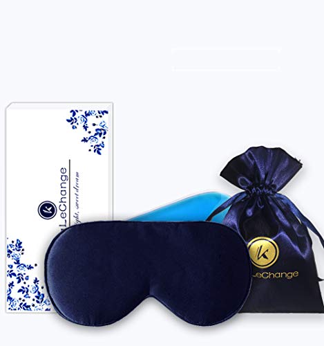 KingLeChange Antifaz Para Dormir para Mujer y Hombre Comodo Máscaras para Dormir con Bolsa de Viaje y Almohadilla de Gel - Azul Marino