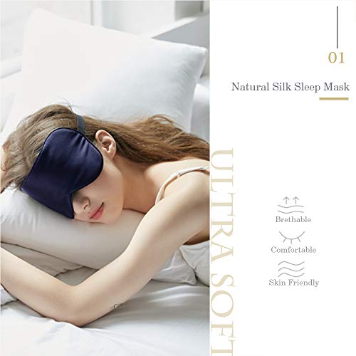 KingLeChange Antifaz Para Dormir para Mujer y Hombre Comodo Máscaras para Dormir con Bolsa de Viaje y Almohadilla de Gel - Azul Marino