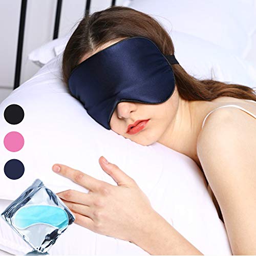 KingLeChange Antifaz Para Dormir para Mujer y Hombre Comodo Máscaras para Dormir con Bolsa de Viaje y Almohadilla de Gel - Azul Marino