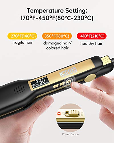 KIPOZI Plancha de Pelo Profesional, placa ancha de titanio con pantalla digital LCD, adecuada para todo tipo de cabello, doble voltaje (negro)