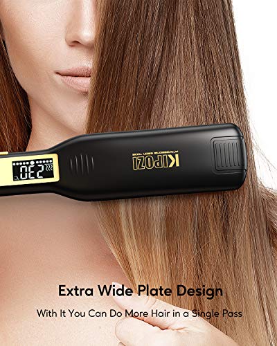 KIPOZI Plancha de Pelo Profesional, placa ancha de titanio con pantalla digital LCD, adecuada para todo tipo de cabello, doble voltaje (negro)