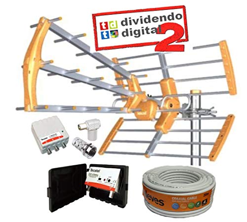 KIT ANTENA TECATEL BKM-15 NARANJA + ROLLO CABLE TELEVES DE 20MT + CONJUNTO AMPLIFICADOR Y FUENTE TECATEL 304LTE Y FUETE FA-MAX 24160 Y CONECTORES