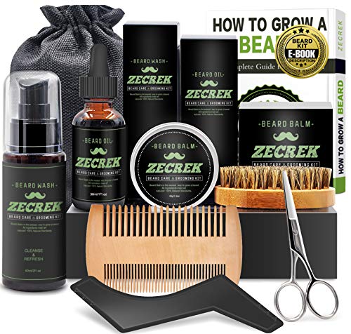 Kit Cuidado Barba Hombre w/Peine Barba,Cepillo Barba,Aceite para Barba Hombre,Champu Barba,Balsamo Barba,Tijeras Barba,E-Book,Set Kit Barba Cuidado Regalos Originales para Hombre Hombres dia del Padre