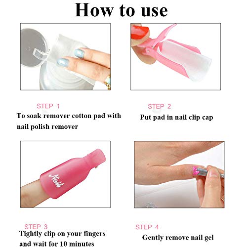 Kit de 10 Clip de Removedor de Esmaltes de Uña + 10 Clip para Pies + 200 Almohadillas de Algodón + 1 Herramienta Removedor de Uñas + 1 Quitar Cutículas
