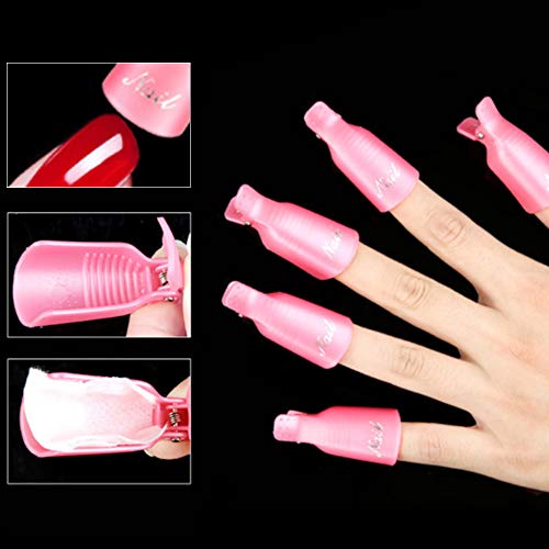 Kit de 10 Clip de Removedor de Esmaltes de Uña + 10 Clip para Pies + 200 Almohadillas de Algodón + 1 Herramienta Removedor de Uñas + 1 Quitar Cutículas