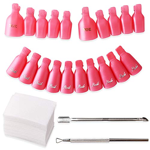 Kit de 10 Clip de Removedor de Esmaltes de Uña + 10 Clip para Pies + 200 Almohadillas de Algodón + 1 Herramienta Removedor de Uñas + 1 Quitar Cutículas