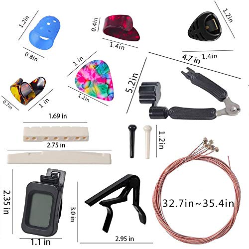 Kit de Accesorios de Guitarra,Incluye Afinador de Guitarra,Púas Para Guitarra,Capo,Cuerdas para Guitarra Acústica,Pasadores de Puente,Protector de Dedos Guitarra(72Pcs)