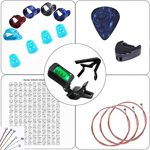 Kit de Accesorios de Guitarra,Incluye Afinador de Guitarra,Púas Para Guitarra,Capo,Cuerdas para Guitarra Acústica,Pasadores de Puente,Protector de Dedos Guitarra(72Pcs)